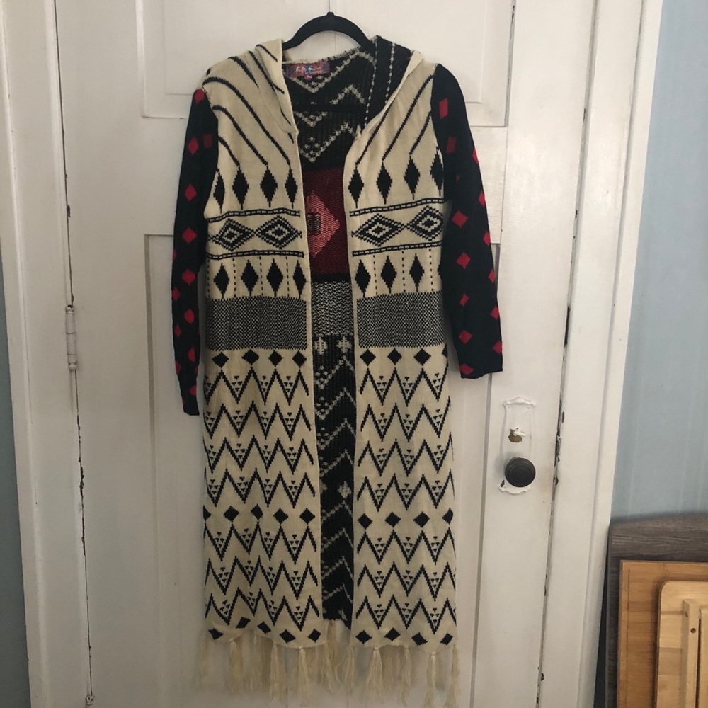 Medium/Large Hooded Boho Duster Cardigan Cozy